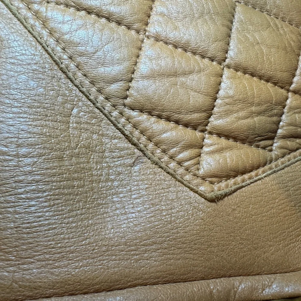 Vintage Genuine Deerskin Leather Coat Custom Made Brown Quilted Western Jacket